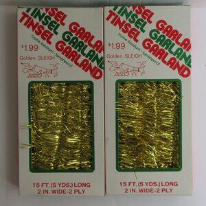 Christmas Tinsel Garland 2 Boxes Golden Sleigh Rauch Made in USA 15 ft, 2" wide